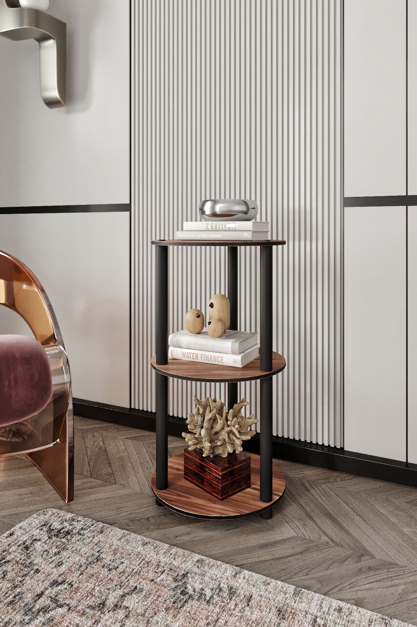Corp biblioteca, Hanah Home, Bookshelf 3 Layer Round, 34x72x34 cm, MDF , Maro - imagine 4